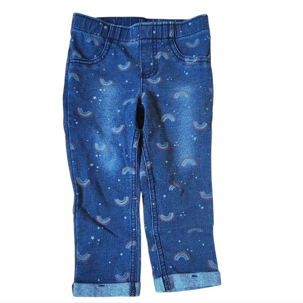 Jumping Beans Rainbow and Stars Jeggings Size 24 months Blue Rolled Cuffs